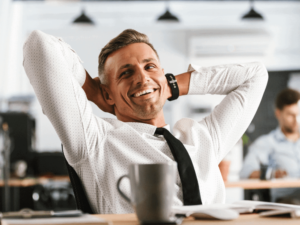 man relaxing after buying fully managed upgrade