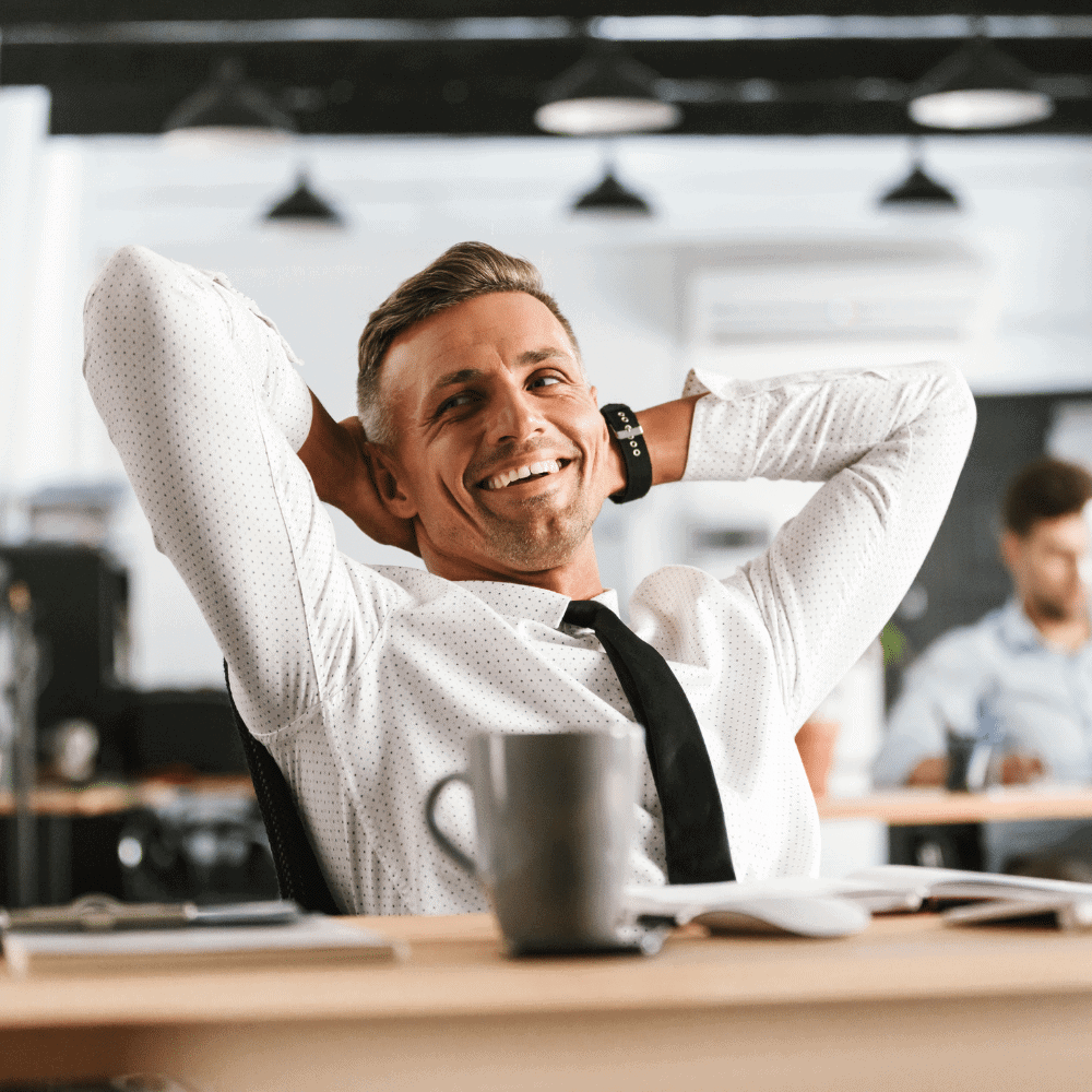 man relaxing after buying fully managed upgrade man relaxing after buying fully managed upgrade